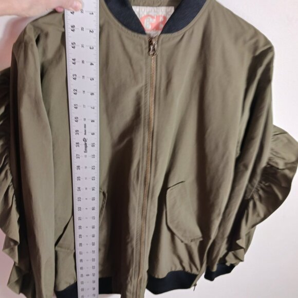 Gianni Bini Dark Khaki Jacket W/Ruffled Back & Sleeves, Size Medium, Utility - Picture 15 of 16